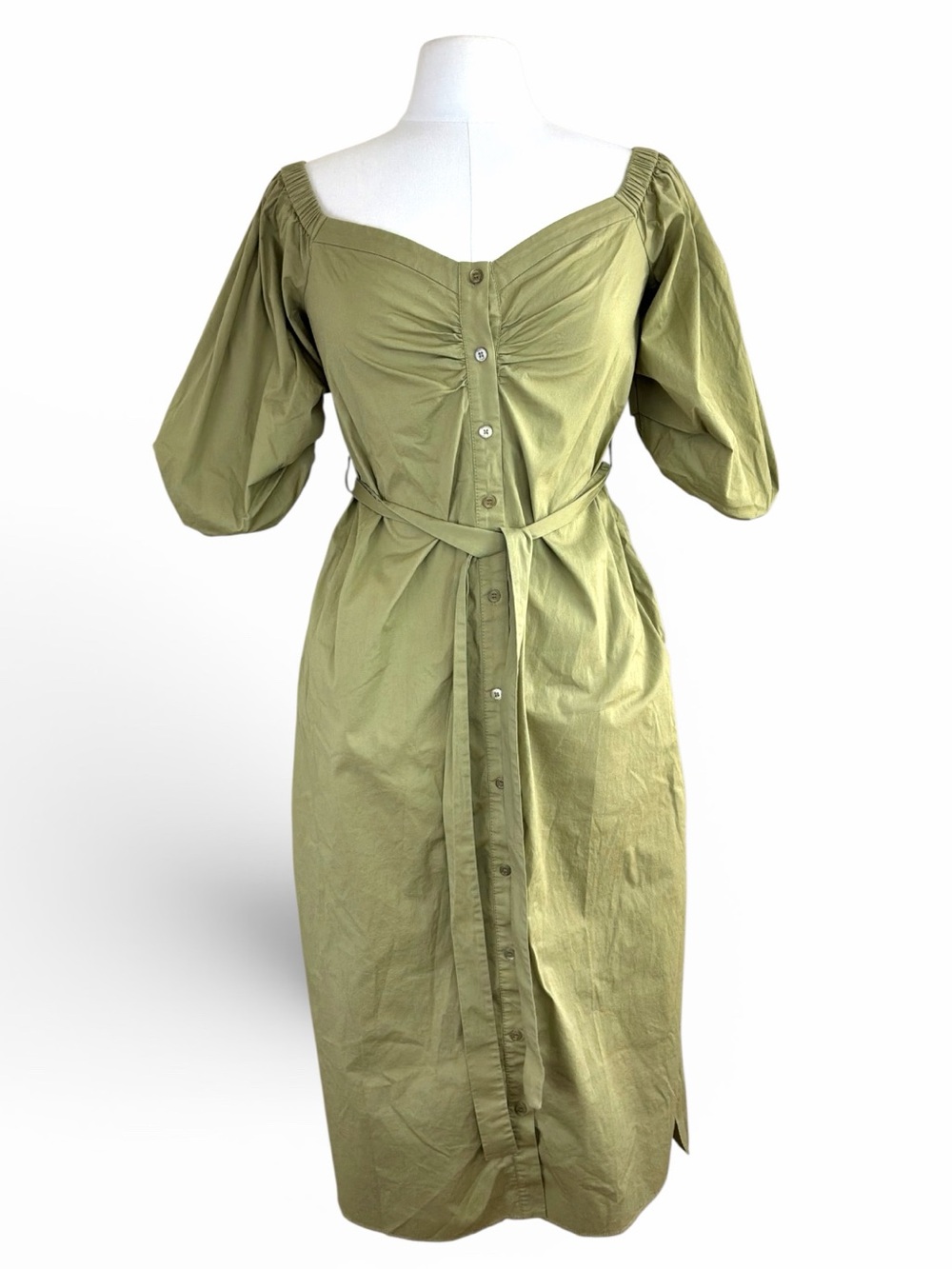 STAUD Reese Green Off the shoulder tie waist dress Medium